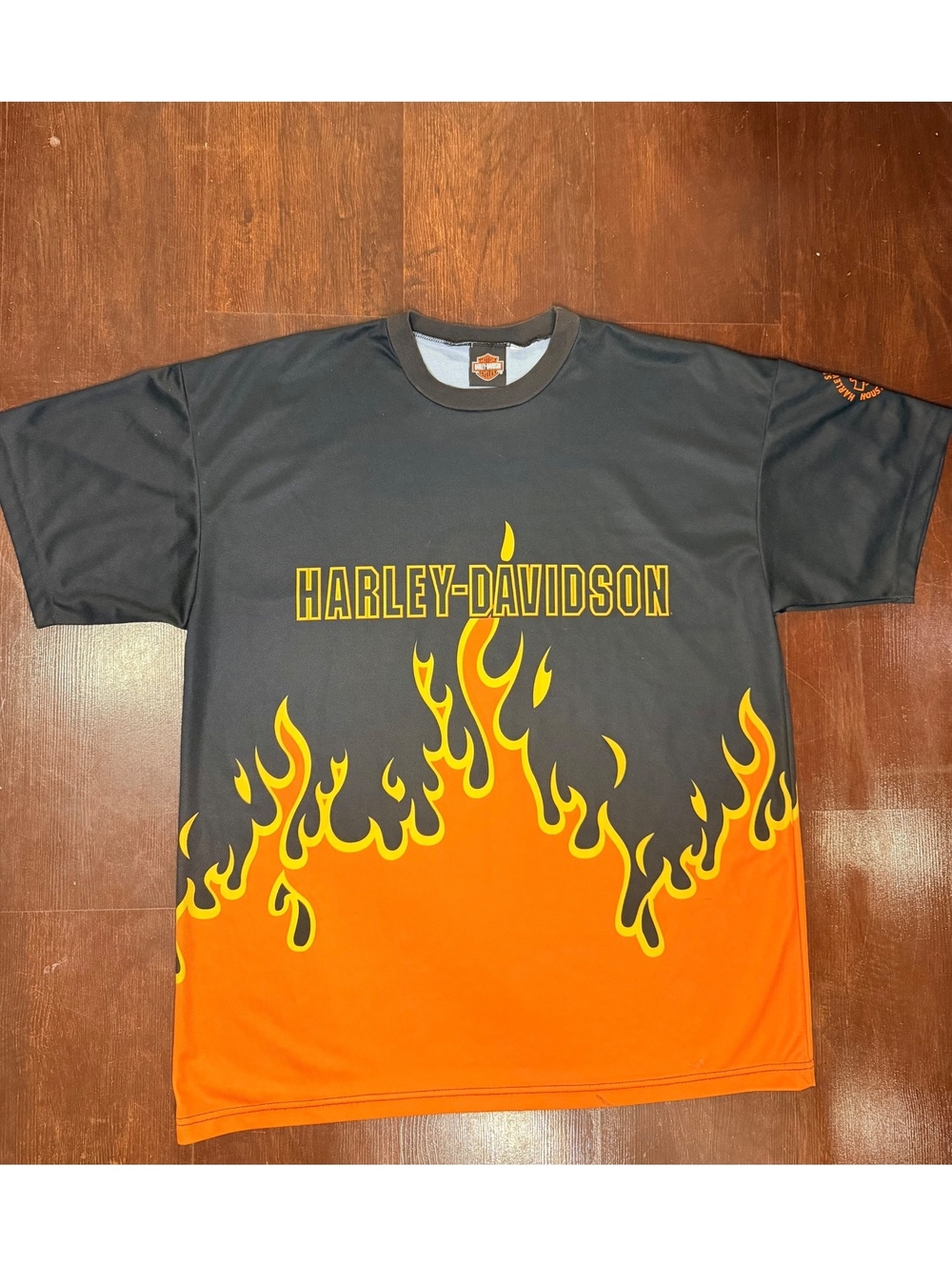 Harley Davidson Stubbs Houston TX Flame Performance Jersey Shirt Black Orange